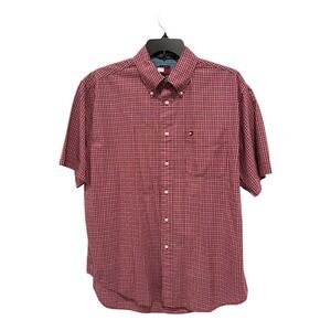 Tommy Hilfiger Shirt Mens Large Red Checked Plaid Cotton Y2K Preppy‎ 2001